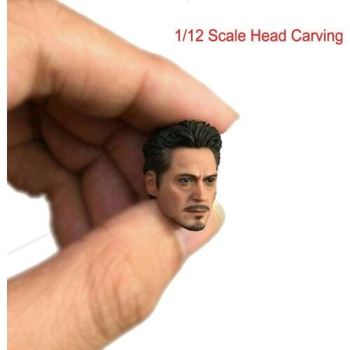 1/12 Tony Stark Head Sculpt Model Robert Downey Jr. Head Carving Model Fit 6'' Action Figure Body