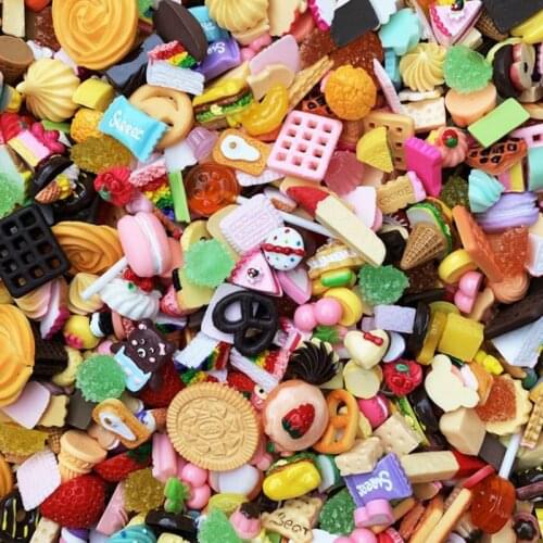 30pcs DIY Random Mix Miniature Resin Christmas Gift Ice Cream Candy Chocolate Cake Beads Resin Accessories Jewelry Material Toy