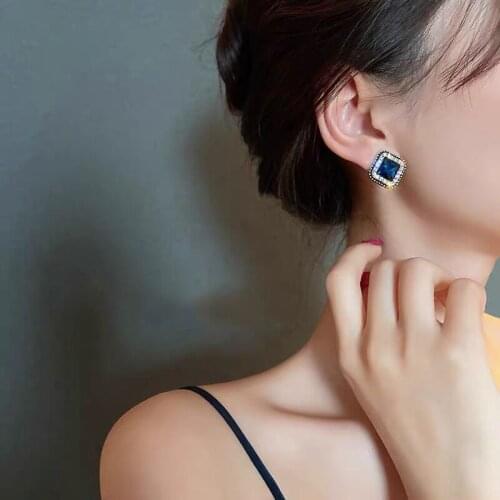 Fashion Blue Square Earrings Simple Jewelry for Women Geometric Earrings Exquisite Fashion Stud Earrings