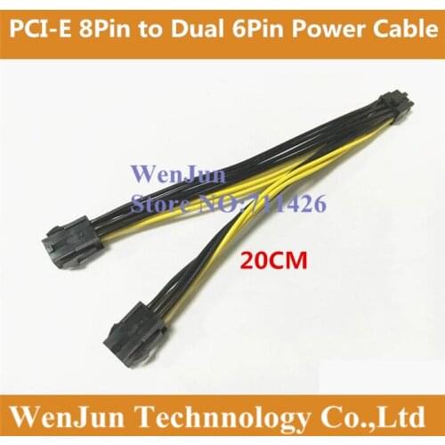 16AWG/18AWG PCI-E 8Pin to dual 6Pin male to female GPU splitter Power cable with 20CM wire for Graphic video card -50pcs