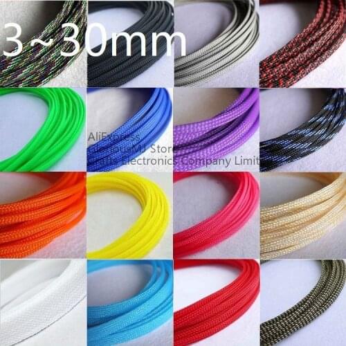 2M 3mm - 30mm PET Expandable Cable Sleeve Tight Braided High Density Hardness Insulate Line Protect Wire Wrap Gland Sheath