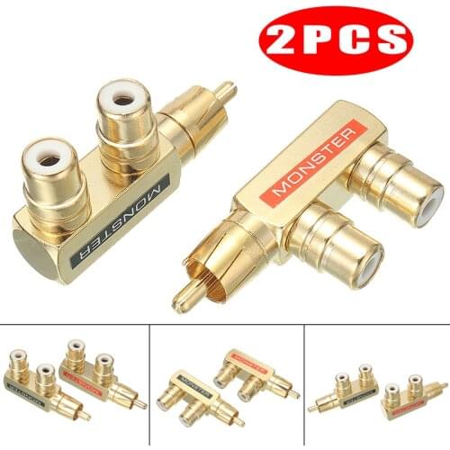 2 PACK Gold Plated RCA 1 Male to 2 Female AV Audio Line Signal Splitter High Quality Audio Video Adapter Accessories