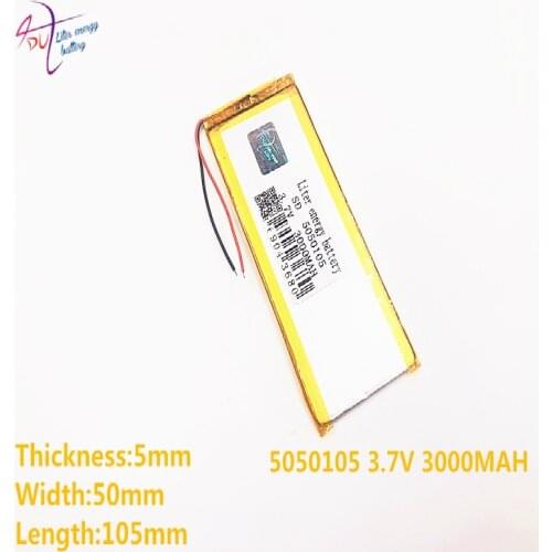 3.7V 3000mAh 5050105 0550105 Liter energy Lithium Polymer Li-Po li ion Rechargeable Battery cells For MP5 GPS mobile bluetooth