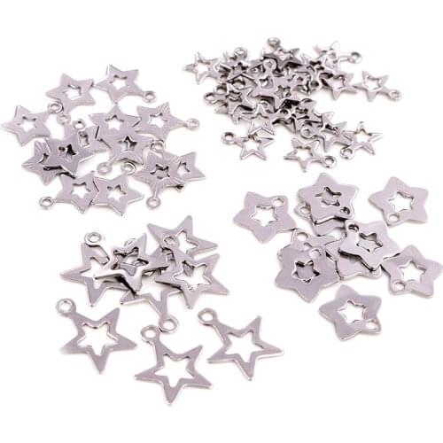 30pc/lot Hollow Charms 316 Stainless Steel five-pointed star Hollow Cute for necklace pendant charms diy jewelry making