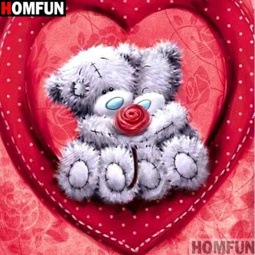 HOMFUN Full Square/Round Drill 5D DIY Diamond Painting "Bear heart" 3D Embroidery Cross Stitch 5D Home Decor A13469