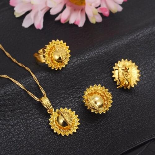 Bangrui Ethiopian Gold Color Necklace Pendant Earrings Ring Habesha Wedding Eritrea Africa Arab Gift