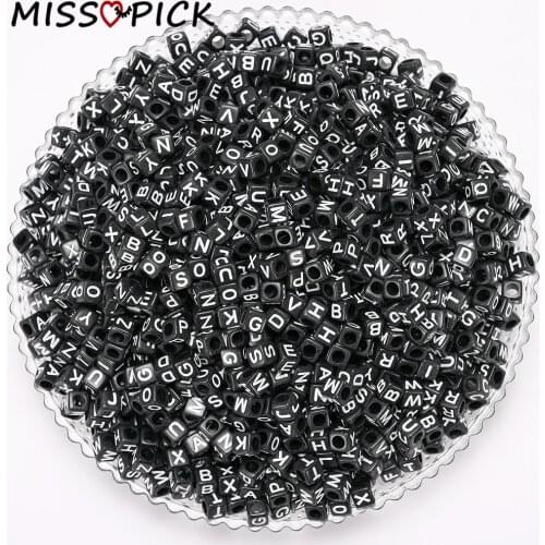 6mm 100pcs/lot Acrylic Beads Square Flat Black Alphabet Letter Beads for Handmade Craft Jewelry Making DIY Bracelet Accessories