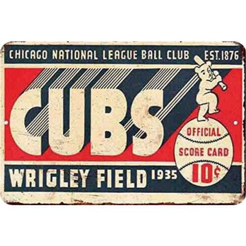 Cubs Wrigley Field 1935 Baseball Sports Vintage Decor Sign Antique Metal Signs Man Cave Decor Vintage Room Decor Signs Outdoor