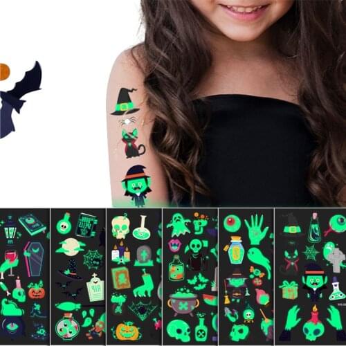 Halloween Decoration Tattoo Stickers Luminous Child Temporary Fake Tattoos On Face Arm Leg for Children Body Sticker Party Decor
