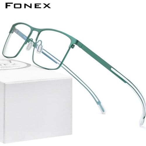 FONEX Pure Titanium Glasses Frame Men Square Myopia Optical Prescription Eyeglass Frame Man 2020 New Silicone Eyewear 8553