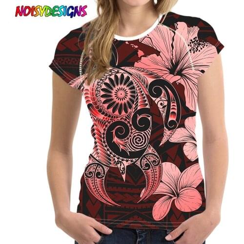 NOISYDESIGNS 2021 Camiseta T-shirt Top Polynesian Hibiscus Turtle Printed T Shirt Women Tshirt Short Sleeve Female Wholesale