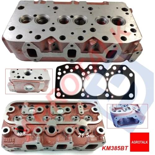 Cylinder head (direct injection) with head gasket for Laidong KM385BT / KM385TE, part number: KM385QB-03101 / KM385TE-03101