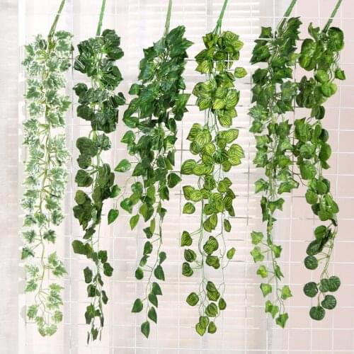 2PCS 90cm Green Artificial Grape Hanging Vine Fake Plants Leaves DIY Wedding Garland Home Garden Hotel Wall Decoration Rattan