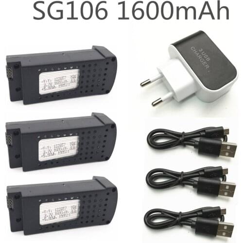 SG106 RC Quadcopter Spare Part EU Plug Charger 3.7V 1600mah Lipo Battery USB Charging Cable Set