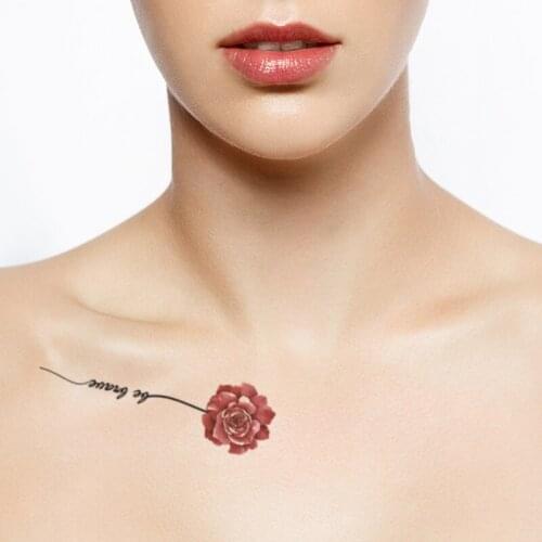 Red Rose Waterproof Temporary Tattoo Sticker Black Engish Letters Fake Tattoos Flash Tatoo Arm Legs Chest Body Art for Women Men