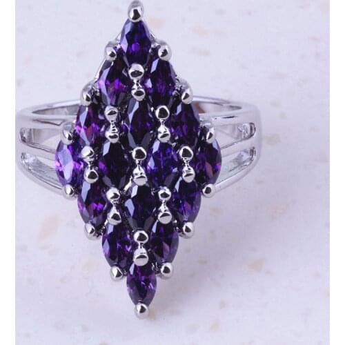 Sweet Purple Crystal Silver Color Rings For Women Wedding Engagement Cheap Trend Fashion Jewelry Free Gift Box F0020