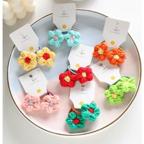 Cute kids knitting plum blossom flower baby girls elastic hair rubber band ties gum accessories