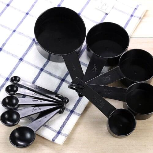 10Pcs/Set Kitchen Measuring Spoon PP Black Handle Scale Measuring Cup Baking Tools Measuring Spoon Set