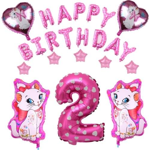 23Pcs Marie Cat Theme Balloon Set Pink Heart Air Letters Happy Birthday Foil Balloons Kids Toy Party Baby Shower Helium Globos