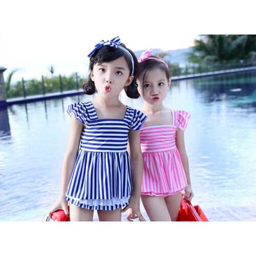 2020 New Childrens Sweet Princess Stripes Swimsuit Girls Kids Swimwear Baby Bathing Suit Summer Dress