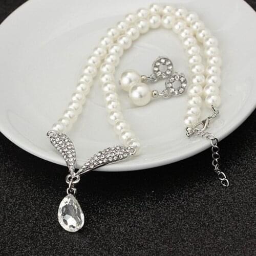 Imitation Pearl Water Drop Necklaces Silver Color Crystal Bracelet for Women Statement Bijoux Femm