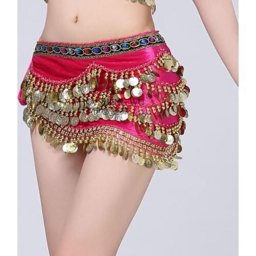9 Colors Adult Belly Dance Stage Performance Hip Belt Hip Scarf for Women Dance Costume Waist Chain Hanging Coin Rhinestone Sexy