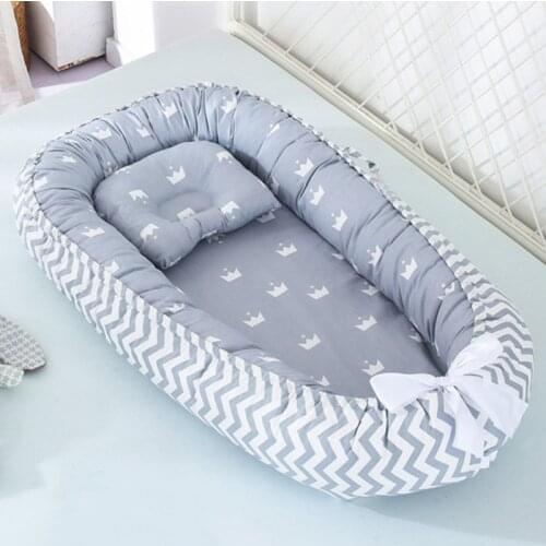 Portable 85*50cm Baby Nest Bed with Pillow Crib Travel Bed Infant Toddler Cotton Cradle for Newborn Baby Bed Bassinet Bumper