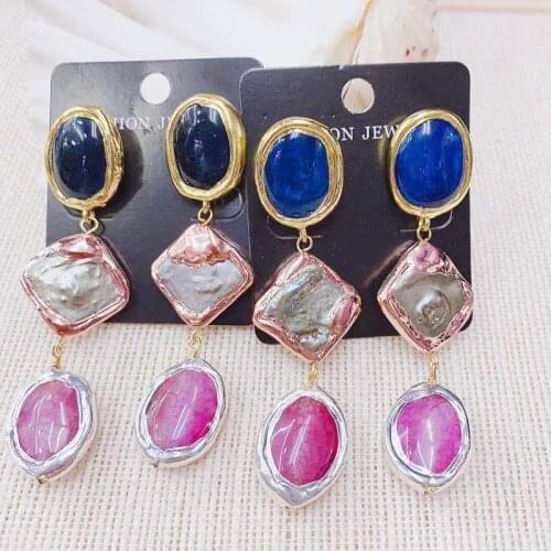 Natural Agate Stud Pearl Long Dangle Earring New Fashion earring For Lady Woman 3pairs