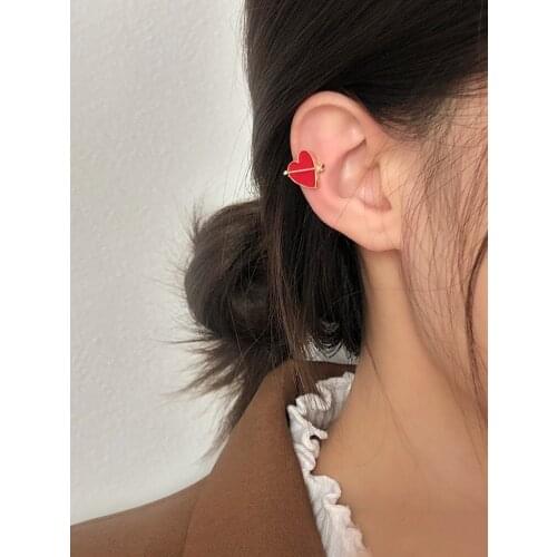 1pcs Earrings Jewelry Fashion Personality Metal Ear Clip Earrings No Piercing Red Heart Earrings For Women Gilr Party Gift