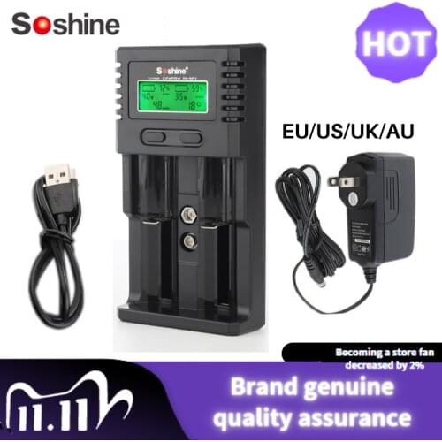 Soshine LCD Universal 18650 Battery Charger for Li-ion 3.7V 26650 16340 LiIFePO4 3.2V NiMH Battery 1.2V C AA AAA 9V