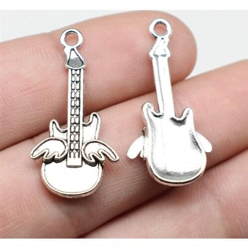 WYSIWYG 5pcs Charms Guitar Antique Silver Color 31x10mm Metal Alloy Jewelry DIY Accessories