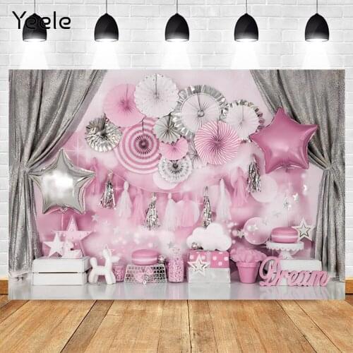 Yeele Candy Donuts Pink Curtain Room Newborn Baby Birthday Photography Backdrops Vinyl Photographic Background For Photo Studio