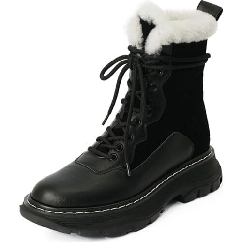 2020 Genuine Leather Boots Comfortable Fashion Lace Up Snow Boots Winter Keep Warm Solid Color Ankle Boots Women
