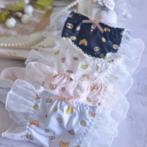 SP&CITY Japanese Sweet Dots Ruffles Edge Cartoon Print Sexy Panties For Women Bow Underwear Girls Lingerie Shell Pattern Briefs