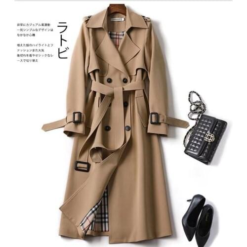 Fashion Korean style oversized spring and autumn womens windbreaker double-breasted long belted office ladies windbreaker cloak
