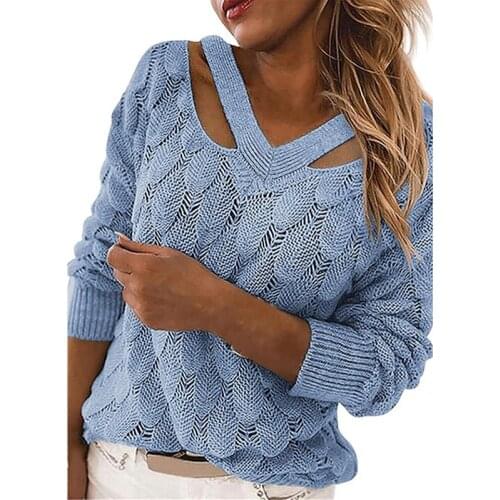 Women Fashion Sexy Winter Sweater V Neck Solid Color Knitted Pullover Autumn Sweater for Streetwear Dating Office