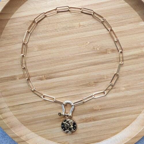 Women Handmade punk charm pendant necklace fashion U-shaped buckle openable carabiner choker hip-hop style neck accessory 2020