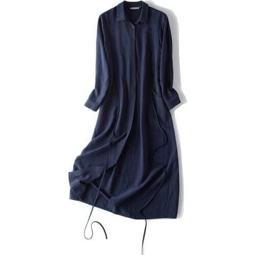 Women Silk Dress 50% SILK 50%COTTON Office Lady Long Dresses for Women Heavy Silk 2019 Spring New Female Belted Dress