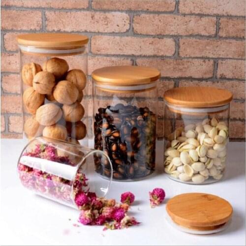 2pcs/pack Diameter=10cm Transparent High Borosilicate Glass Tea Can Storage Tank Environmental Protection Sealed Bamboo Cover