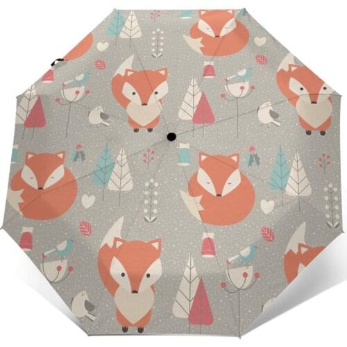 Automatic Umbrella Fox Pattern three-fold umbrella women men rain umbrella