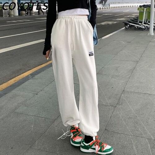 COYOTES Womens Pants Black High Waist Wide Leg Pant Women Sports Harem Trousers Pocket Casual Korean Style Loose Fashion