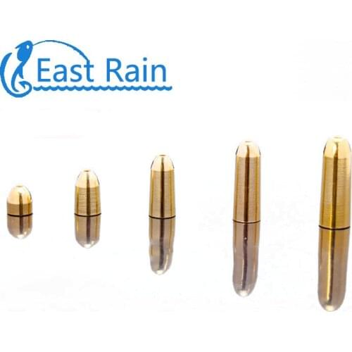 East Rain 50pcs/lot Brass Bullet Sinker Bass Fishing For Texas Rig Fishing Sinkers Bullet Shape Copper Tackle free shipping