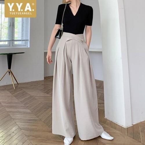 Elegant Women Wide Leg Pants Designer Office High Waist Trousers Spring Autumn Streetwear Loose Fit Casual Pants Female S-L