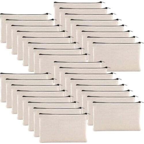 32Pcs Canvas Zipper Bag Pencil Case Cosmetic Bag Blank Bag DIY Craft Bag Cosmetic Bag Cosmetic Bag DIY Craft School