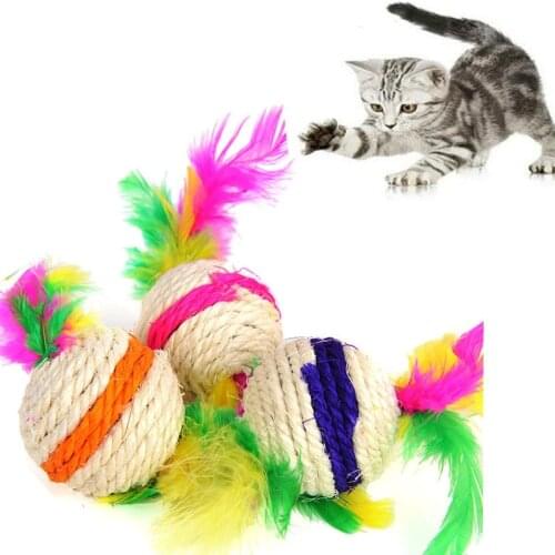 Double-headed Feather Cat Catch Ball Interactive Toy, Colorful Creative Feather and Ball Pet Gift, Funny Cat Ball Teeth Cleaning