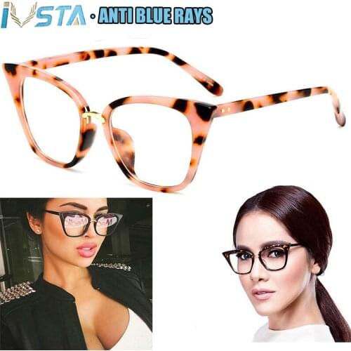IVSTA Cat Eye Glasses Frames for Women Prescription Myopia for Sight Vintage Purple Flower Lady Fashion anti Blue Light Glasses
