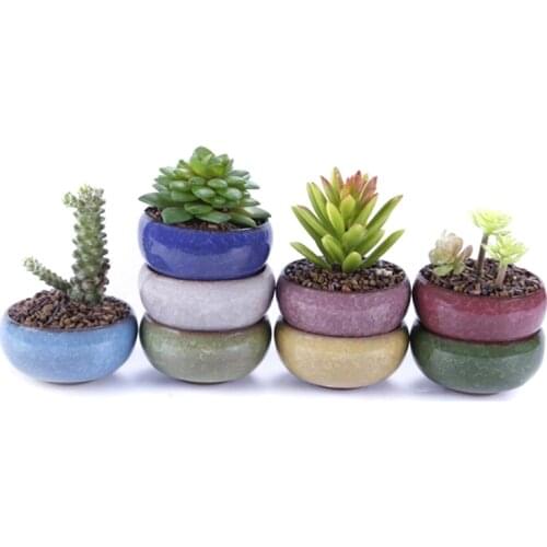 Cute Ice-Crack Glaze Flower Ceramic Succulent Flower Plant Mini Pot Succulent Planter Flowerpot Office Home Desktop Decoration