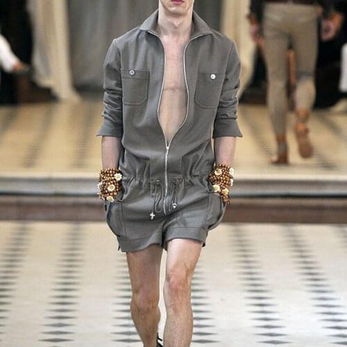 Fashion Runway Designer Jumpsuit Men Rompers One Piece Overalls Cotton Long Sleeve Male Playsuits Spring Autumn Plus Size 4XL