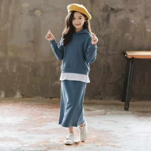 Velvet Clothing Set For Teenage Girls 2 Pcs Kid Hooded Skirts Hoodies Clothes Suits Autumn Winter 4-17 Years Children Sets