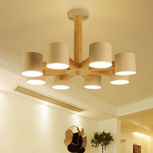 Creative simple 3/6/8 head solid oak Wooden Pendant Lights Hanging Wood Lamps Dinning Room Restaurant Fixtures Indoor Dec
